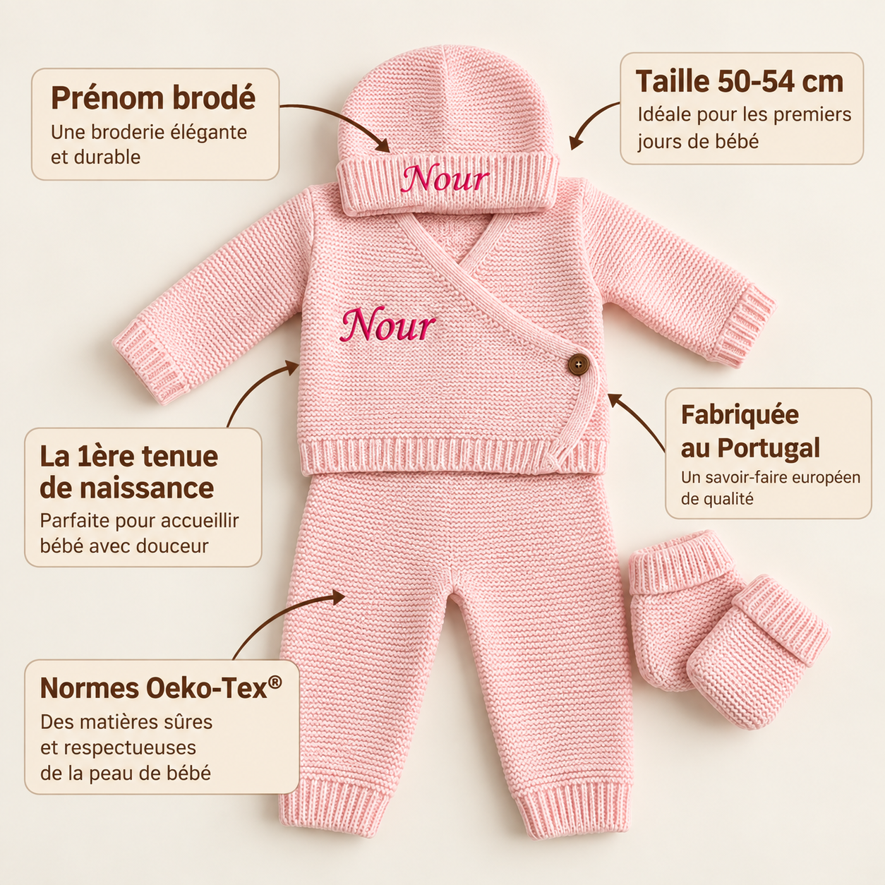 Ensemble en maille brodé