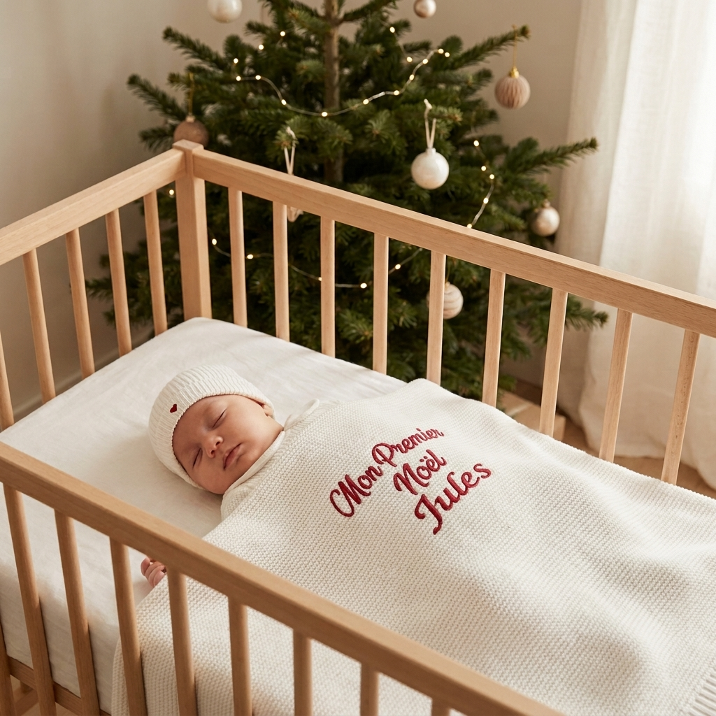 Couverture en maille Mon 1er Noël personnalisée, 1 m × 1 m